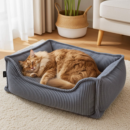 HUGO Orthopädisches Katzenbett aus Cord PREMIUM-LINE