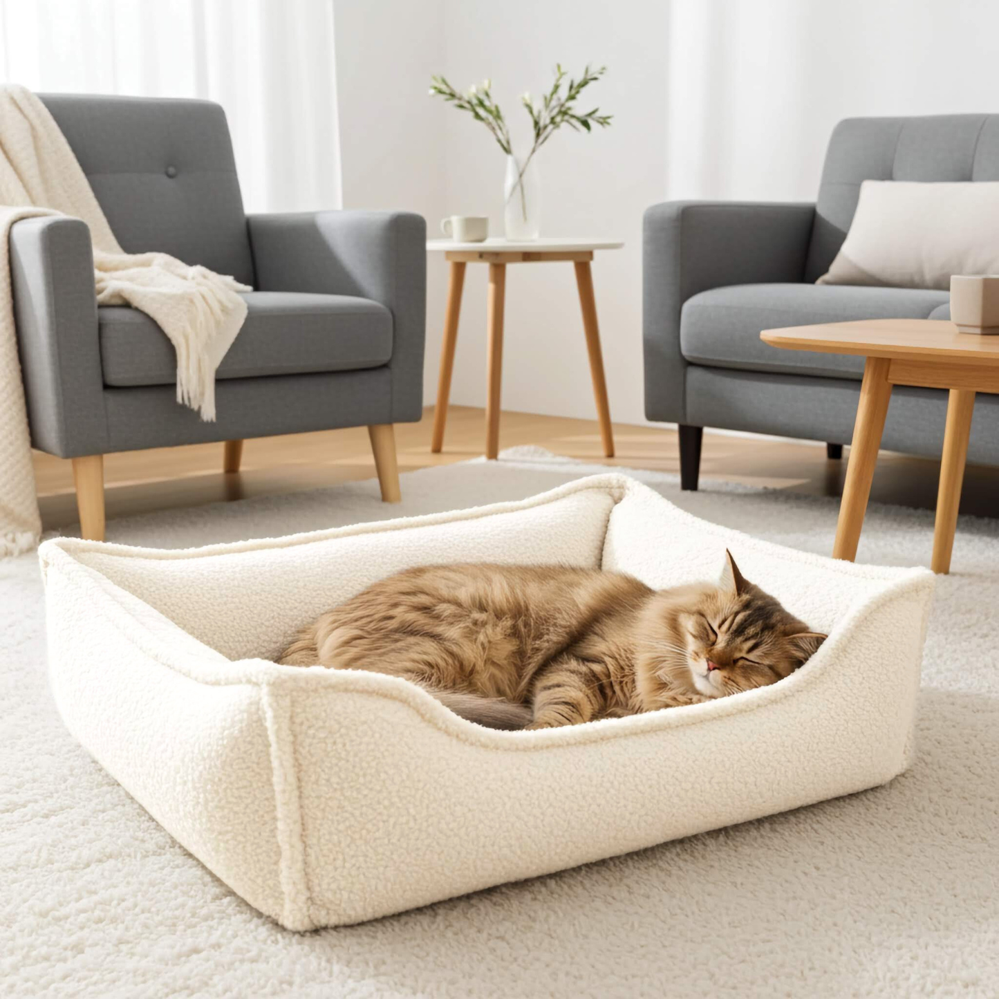 LEO - Anti-Stress Katzenbett aus Bouclé PREMIUM-LINE