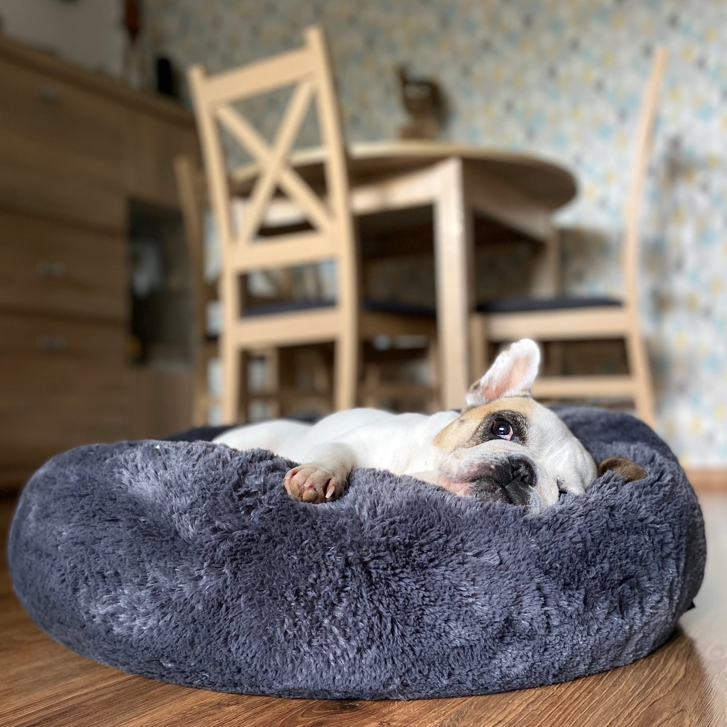 FUZZY Kuscheliges Hundebett Donut Dunkelgrau